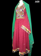 Kuchi Dress, Masqati Gagra, in Dark Pink with green Shawl