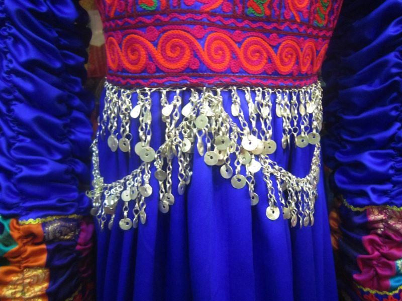afghan bridal gown with metal waist belt