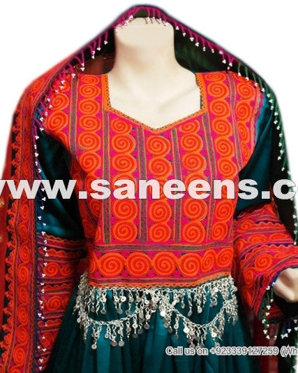 afghan fashion long gown in teal color