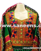 afghan fashion long dress in green color