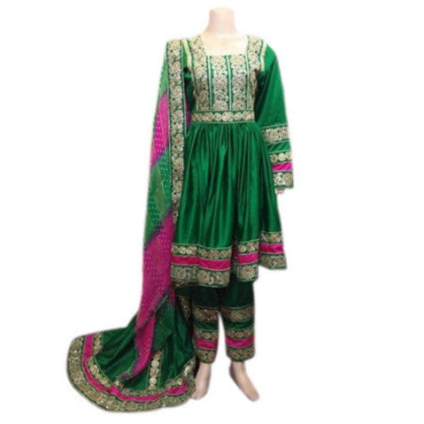 afghan muslim dress in green color