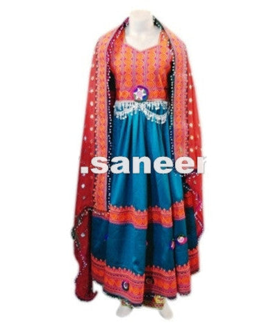 afghan fashion dress gown in teal color