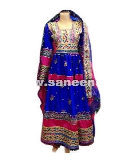 afghan dress gown in blue color