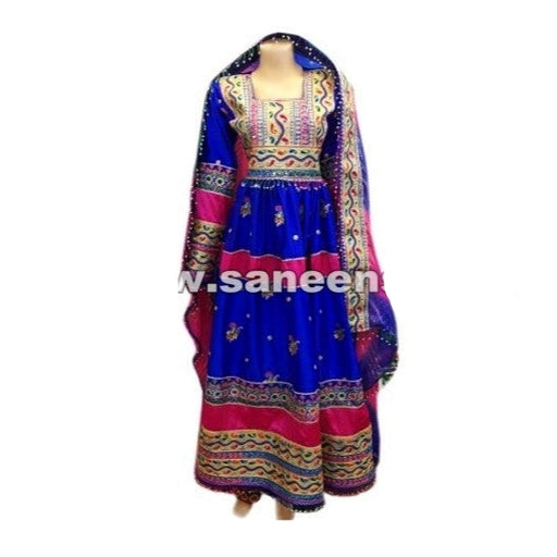 afghan dress gown in blue color