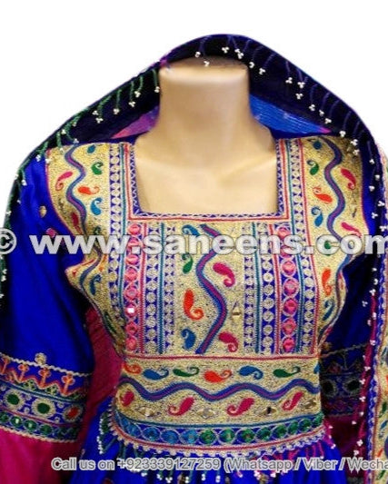 pashtun tribal wedding dress frock with mirrors work
