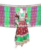 afghan dress gown in burgundy and green color