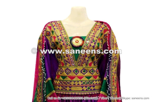 mirrors work afghanistan nikah event gown frock in purple color