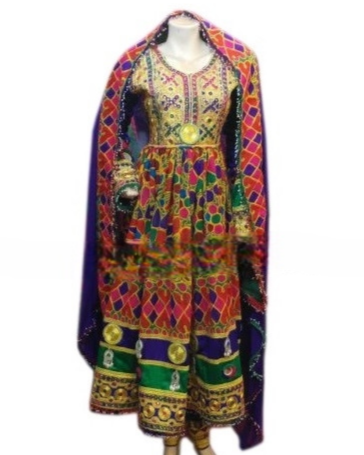 afghan dress multicolor choli fabric