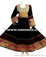 Hand Embroidered Afghan Bridal Dress In Velvet Fabric