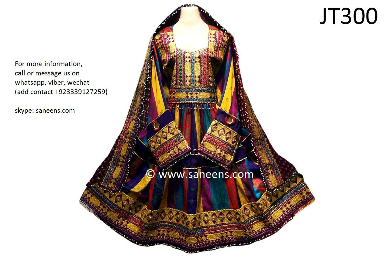 Pashtun Singer Dress In Multicolor Afghan Clothes With Golden Work