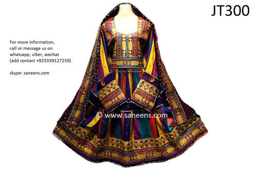 Pashtun Singer Dress In Multicolor Afghan Clothes With Golden Work