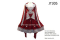 Muslimah Fashion Afghan Clothing In Red Velvet With Fine Needlework