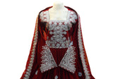Muslimah Fashion Afghan Clothing In Red Velvet With Fine Needlework