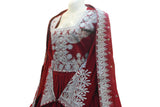 Muslimah Fashion Afghan Clothing In Red Velvet With Fine Needlework