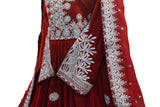 Muslimah Fashion Afghan Clothing In Red Velvet With Fine Needlework