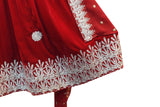 Muslimah Fashion Afghan Clothing In Red Velvet With Fine Needlework