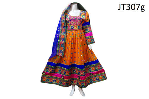 Afghani Gown In Orange Color Mirrors Work Persian Bridal Dresses Online