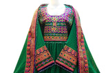 Pathani Dress In Green Color Afghan Embroidery Work Frock