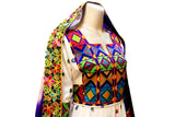 Afghan Traditional Dress In White Color With Finest Flower Embroidery