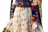 Afghan Traditional Dress In White Color With Finest Flower Embroidery