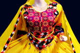 Afghani Dress In Yellow Color With Floral Embroidery Needlework