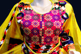 Afghani Dress In Yellow Color With Floral Embroidery Needlework