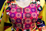 Afghani Dress In Yellow Color With Floral Embroidery Needlework