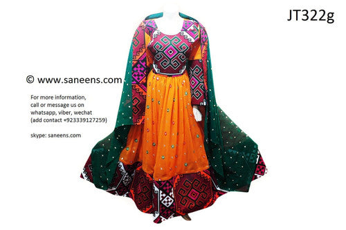 Pathani Long Dress Afghan Pashtun Singer Gown In Orange Color