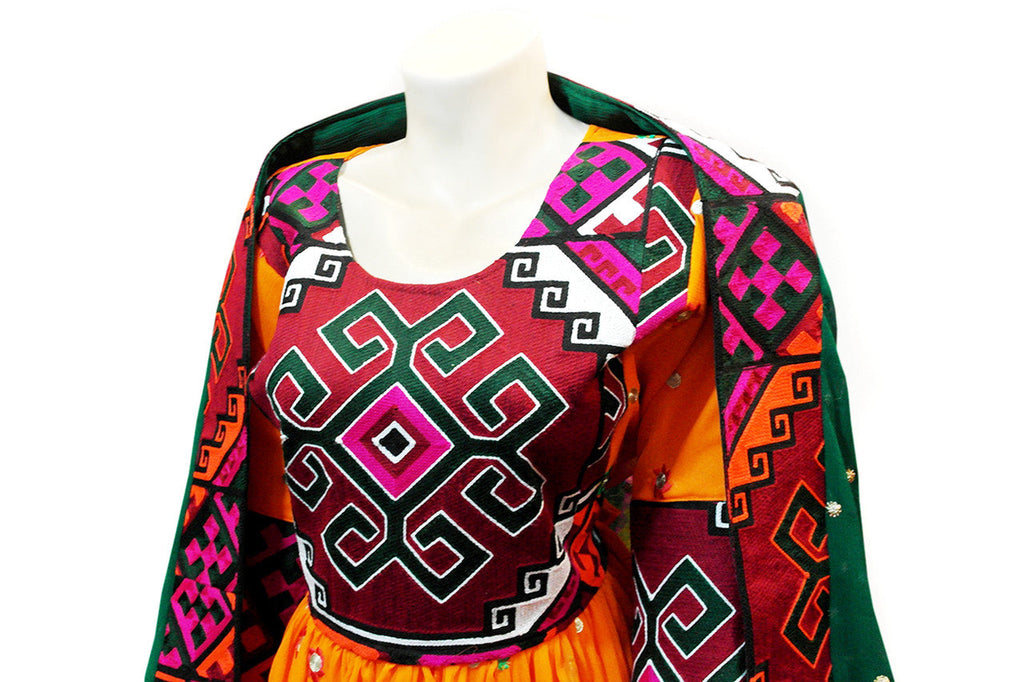 afghani dress with floral embroidery