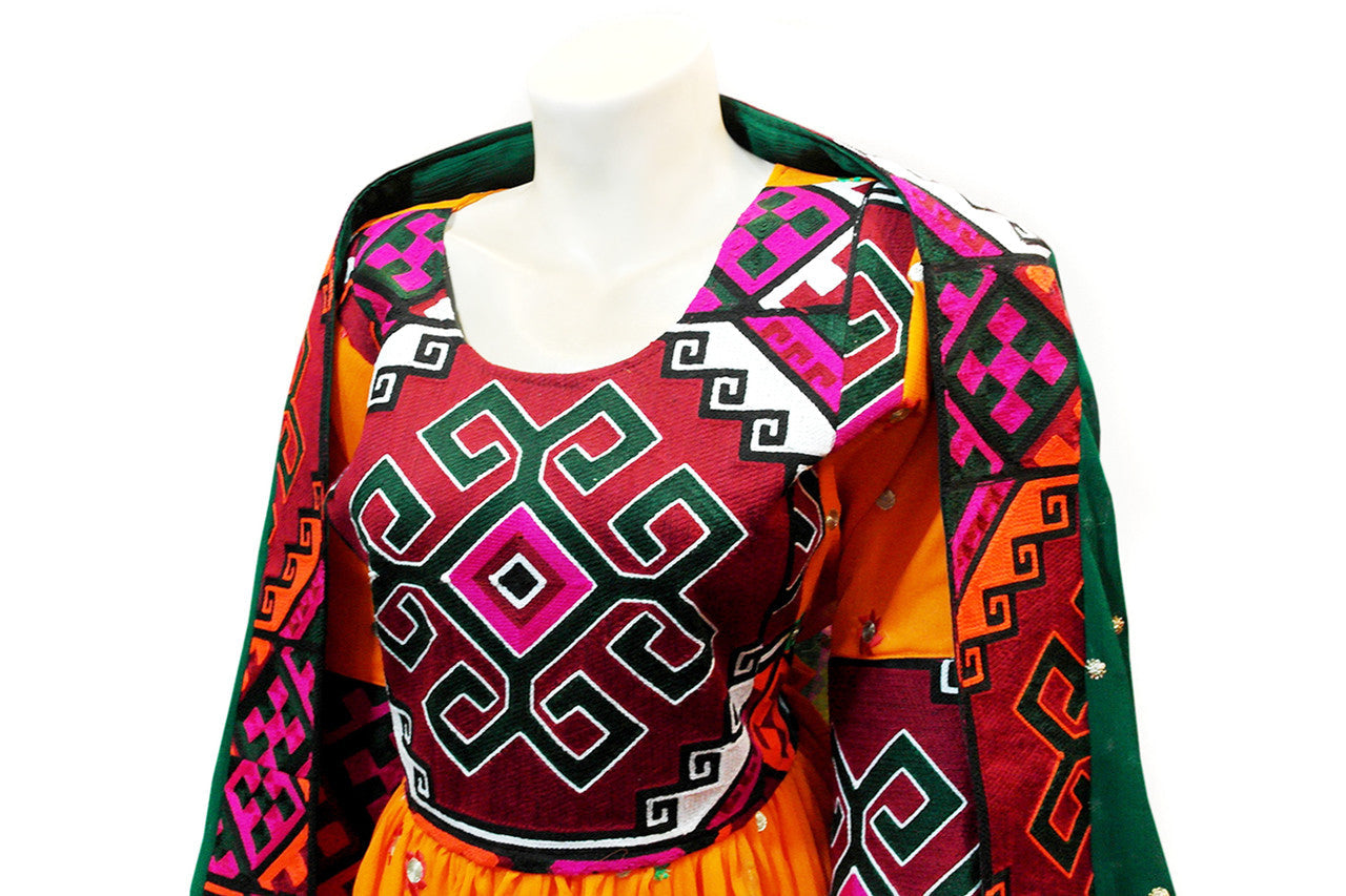 afghani dress with floral embroidery