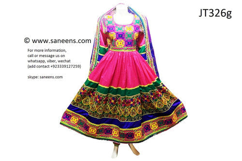 Afghan Fashion Long Dress Pashtun Bride Gown In Pink Color