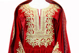 Buy Afghan Fashion Red Velvet Dress With Finest Floral Embroidery Work