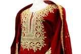 Buy Afghan Fashion Red Velvet Dress With Finest Floral Embroidery Work