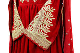 Buy Afghan Fashion Red Velvet Dress With Finest Floral Embroidery Work