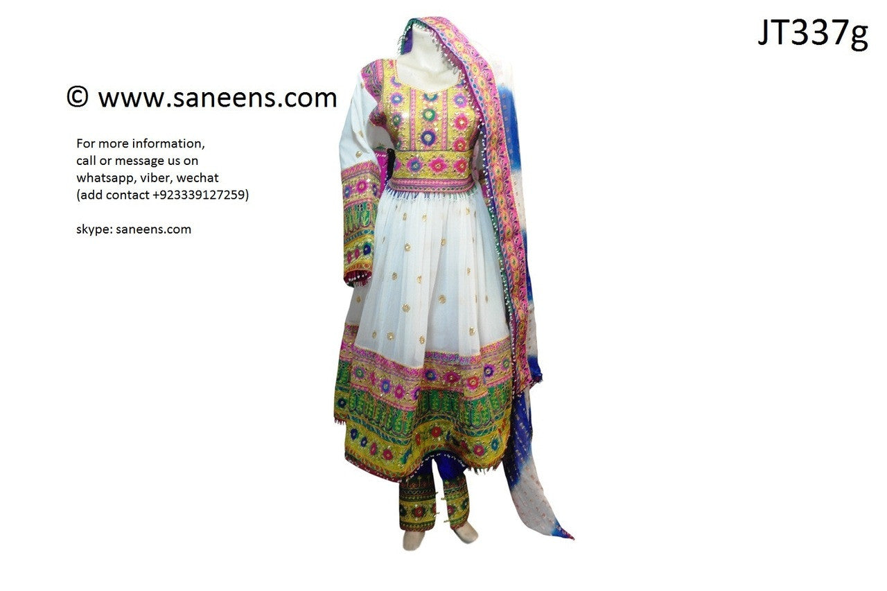 Pakhtoon Fashion White Gown Afghan Dulhan Dress Persian Aroosi Clothes