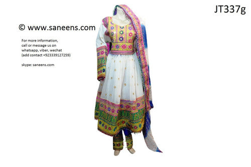 Pakhtoon Fashion White Gown Afghan Dulhan Dress Persian Aroosi Clothes