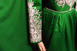 Pashtun Bridal Frock Green Color Afghan Fashion Dress With Floral Work