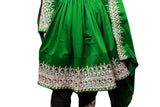 Pashtun Bridal Frock Green Color Afghan Fashion Dress With Floral Work