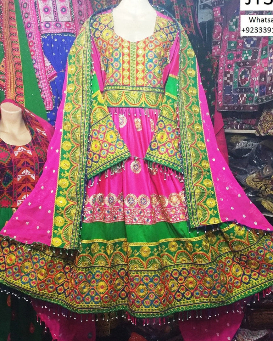 Elegant Afghan Hand Embroidered Bridal Dress