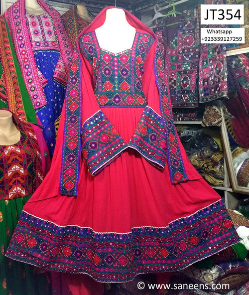 Afghan Clothes In Red Color Pakhtoon Nikkah Frock With Beads Work