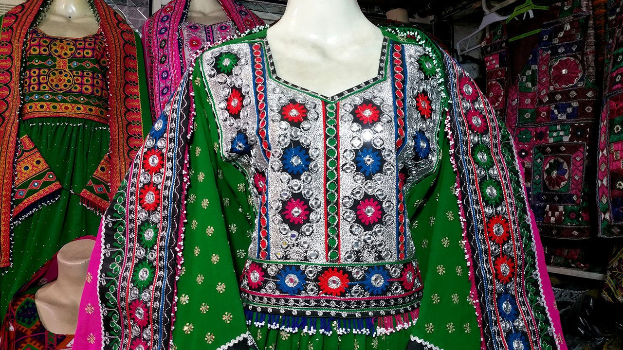 afghan frock in green color