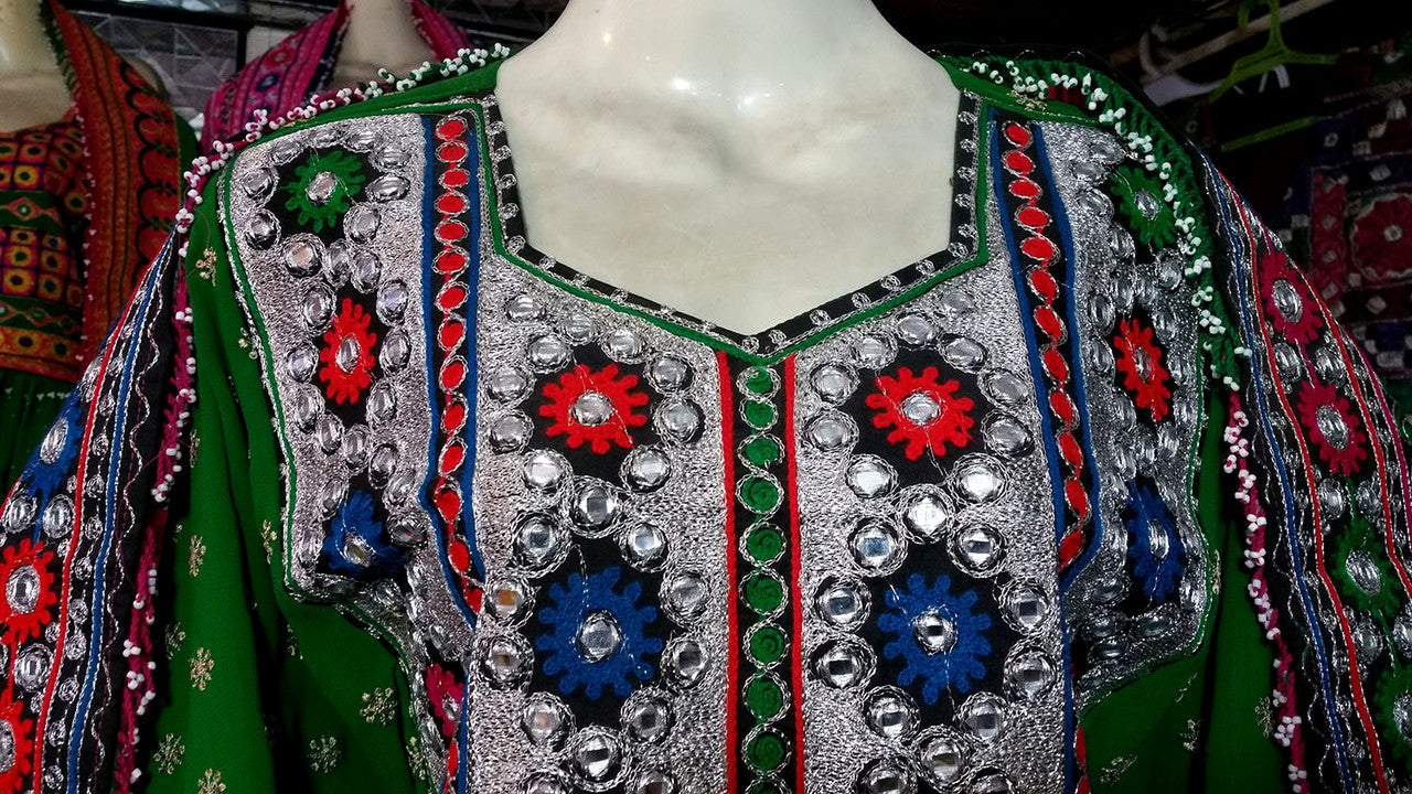 mirrors work afghan wedding clothes