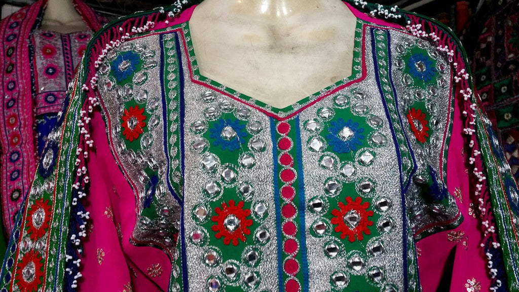 mirrors work afghani frock