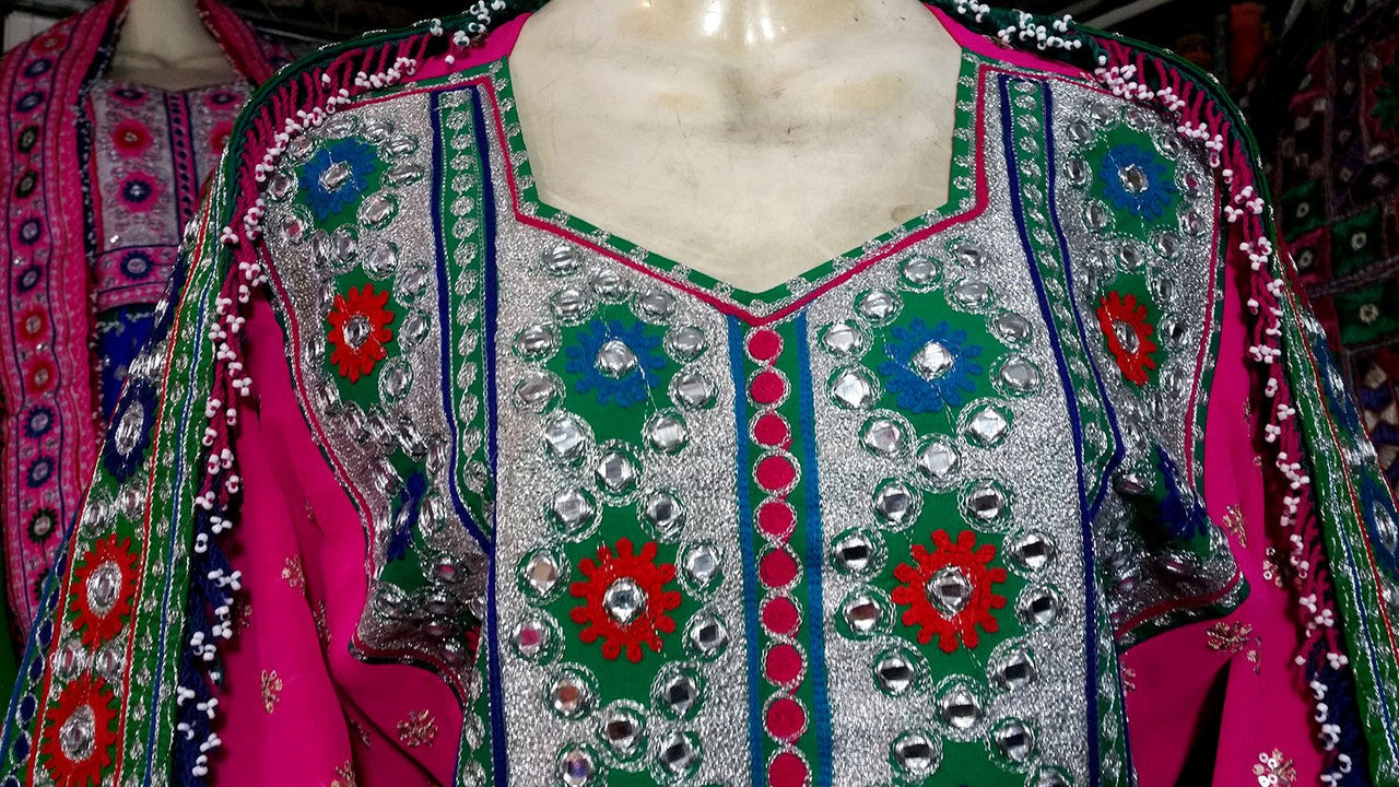 mirrors work afghani frock