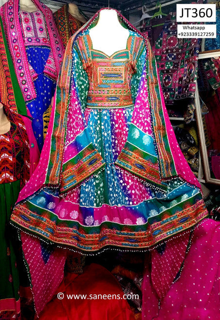 Afghan Clothes Wedding Event Dress In Multi Color With Mirrors Work
