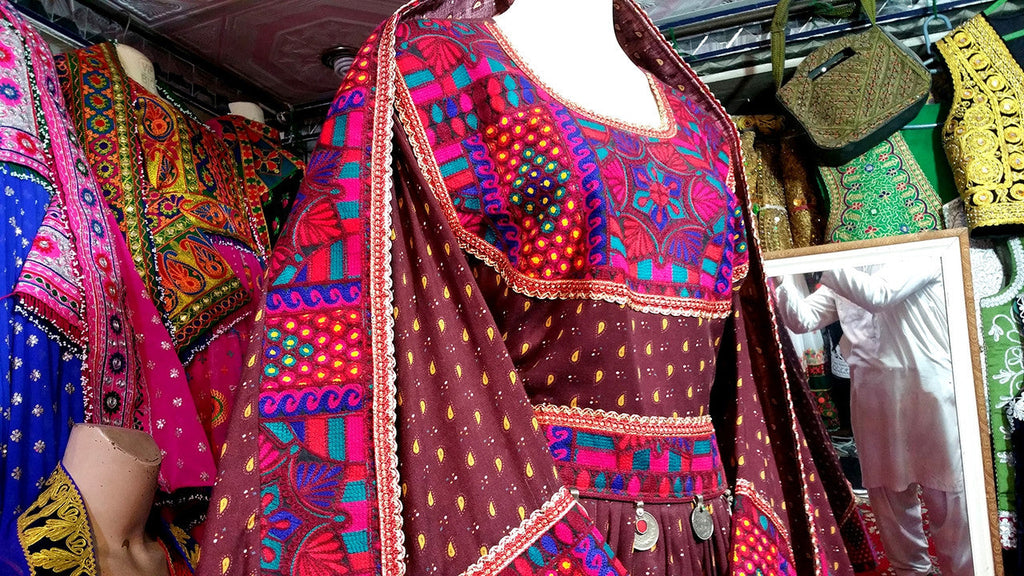 traditional afghan frock in burgundy color