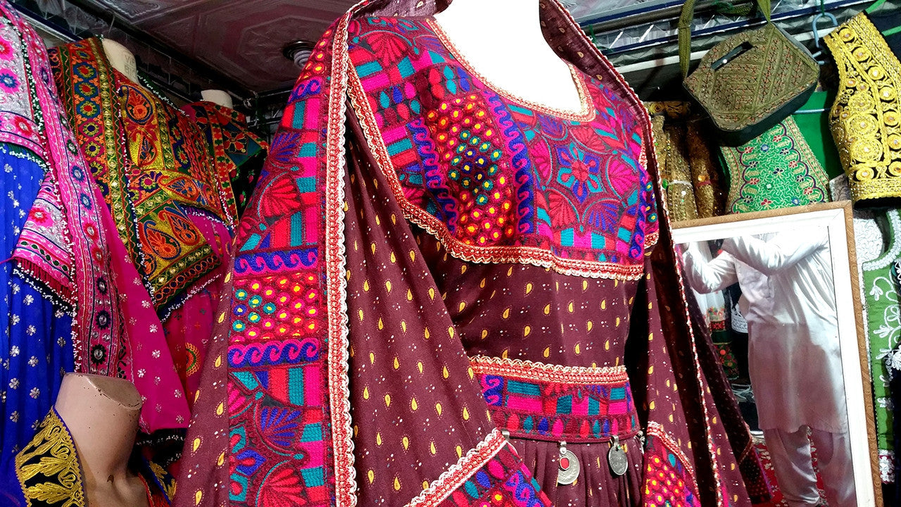 traditional afghan frock in burgundy color