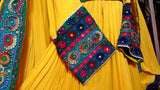 Afghani Frock In Yellow Color With Beads And Mirros Work