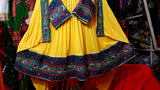 Afghani Frock In Yellow Color With Beads And Mirros Work