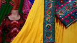 Afghani Frock In Yellow Color With Beads And Mirros Work